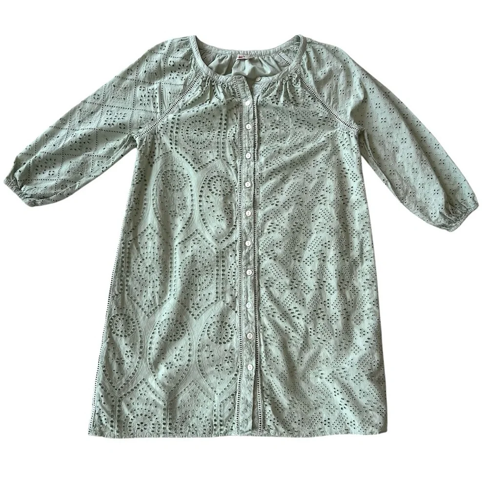 Faherty Valencia sage green organic cotton eyelet dress size XXS